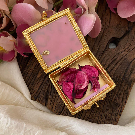 Fancy AD Stone Kumkum Box-Square -Baby Pink-G12501