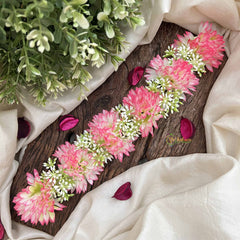 Vriksham Pastel Pink & Leaf Style Artificial Gajra With Pearls Coted Flower Accessories-H1188