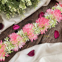 Vriksham Pastel Pink & Leaf Style Artificial Gajra With Pearls Coted Flower Accessories-H1188