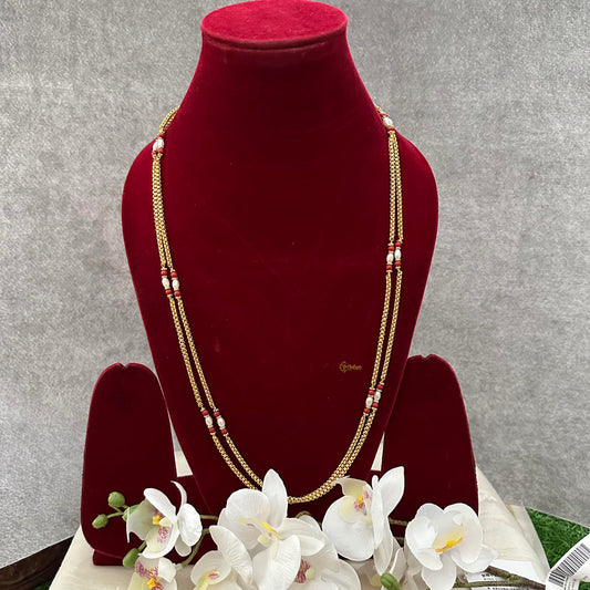 Premium 2 Layer Gold Look Alike Daily Wear Chain-Coral-Rice Pearl-G13254