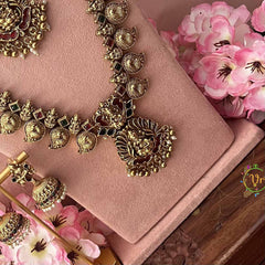 Vriksham Bridal Manga Style Peacock Bridal Set-Red Green-Gold Bead-G21040