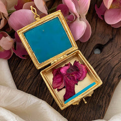 Fancy AD Stone Kumkum Box-Square -Turquoise-G12503