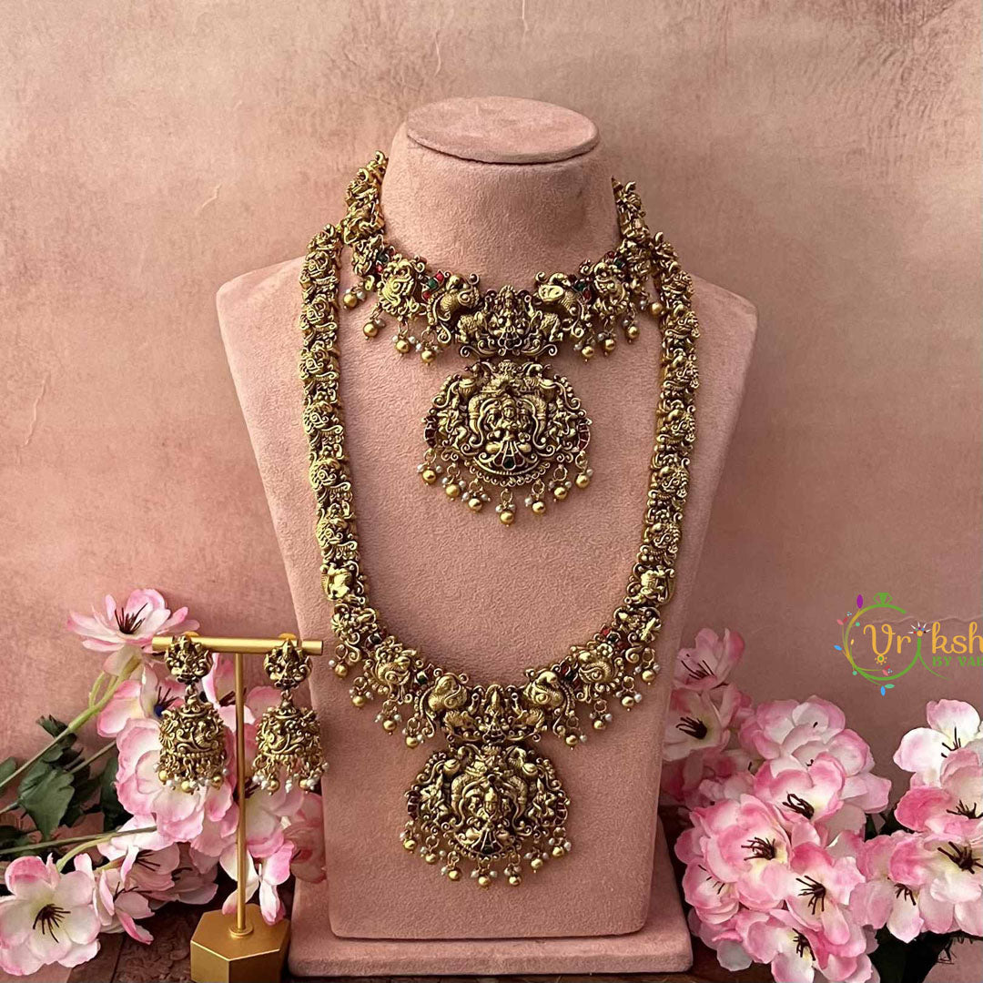 Vriksham Royal Lakshmi Antique Gold Finish Bridal Set-Gold Bead & Pearls-G21046