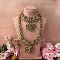 Vriksham Royal Lakshmi Antique Gold Finish Bridal Set-Gold Bead & Pearls-G21046