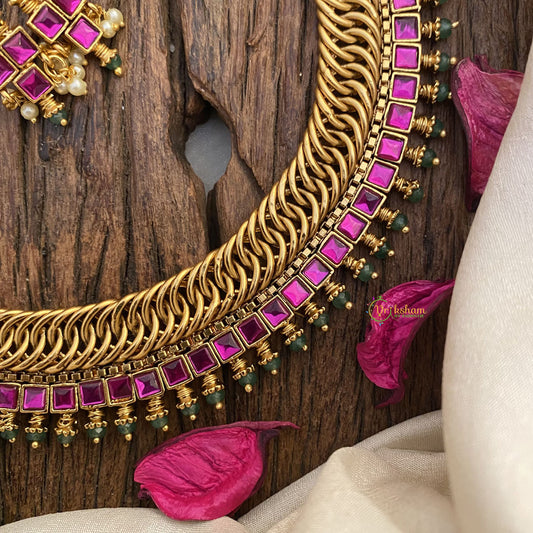 Vriksham Jalebi Style Pink Short Neckpiece-G16538