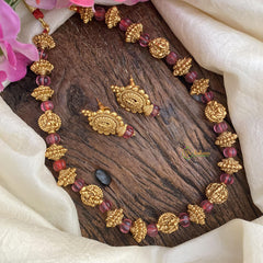 Gold Beaded with Maroon Bead Mala-G15044