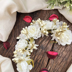 Vriksham Ivory & Gold  Artificial Gajra With Glitter Accents Flower Accessories-H1190