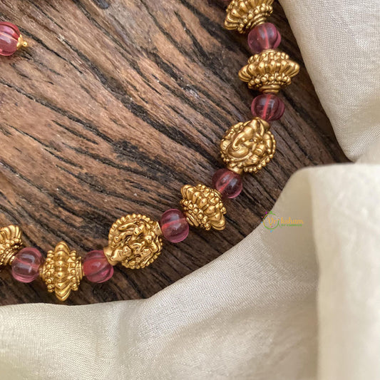 Gold Beaded with Maroon Bead Mala-G15044