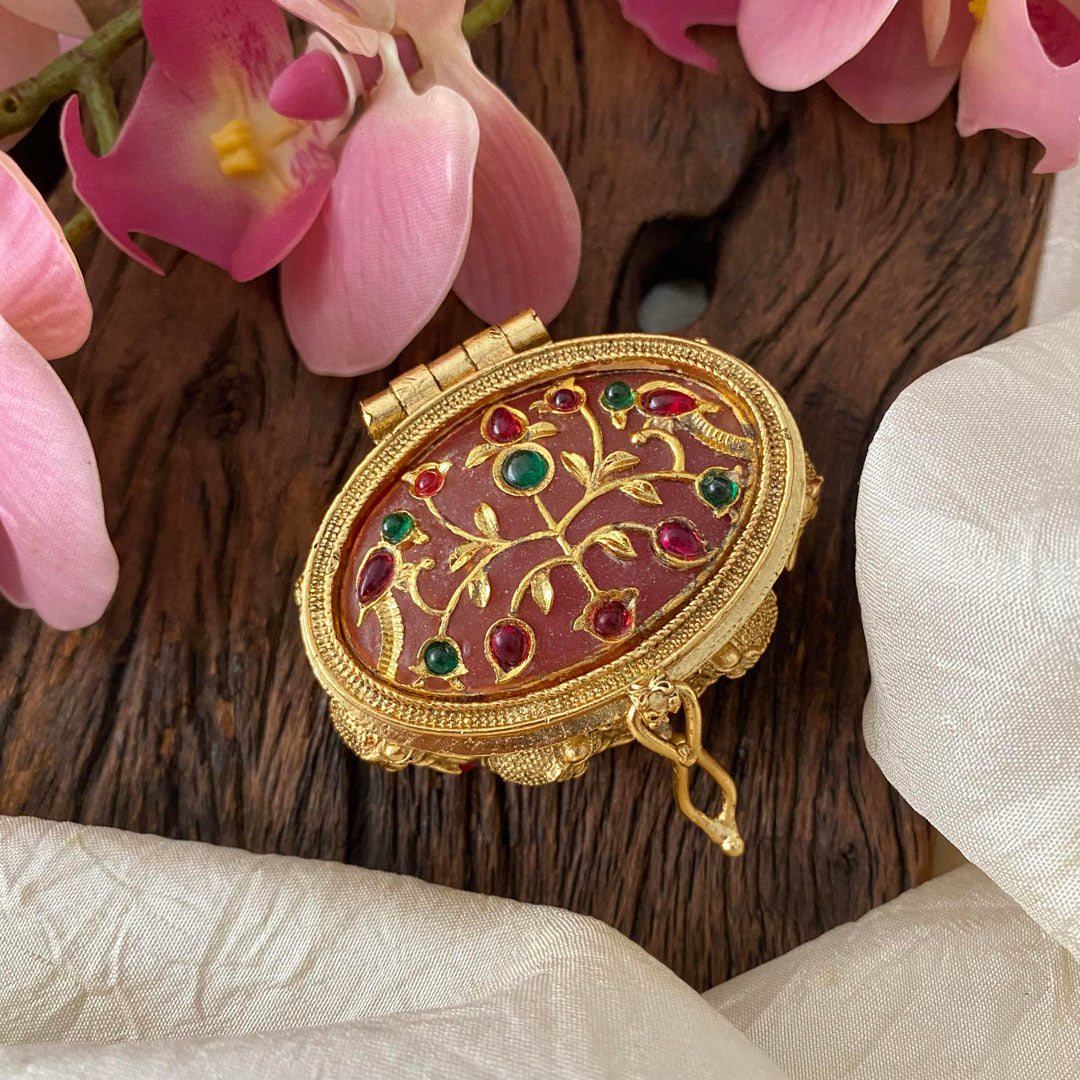 Fancy AD Stone Kumkum Box-Oval- Pastel Pink -G12507