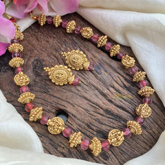 Gold Beaded with Maroon Bead Mala-G15044