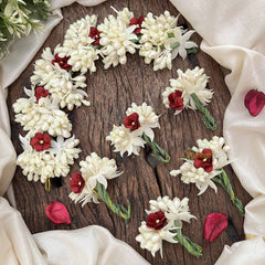 Vriksham Handmade Pearl Bead Ivory & Maroon Artificial Jasmine Gajra Flower Accessories-H1193