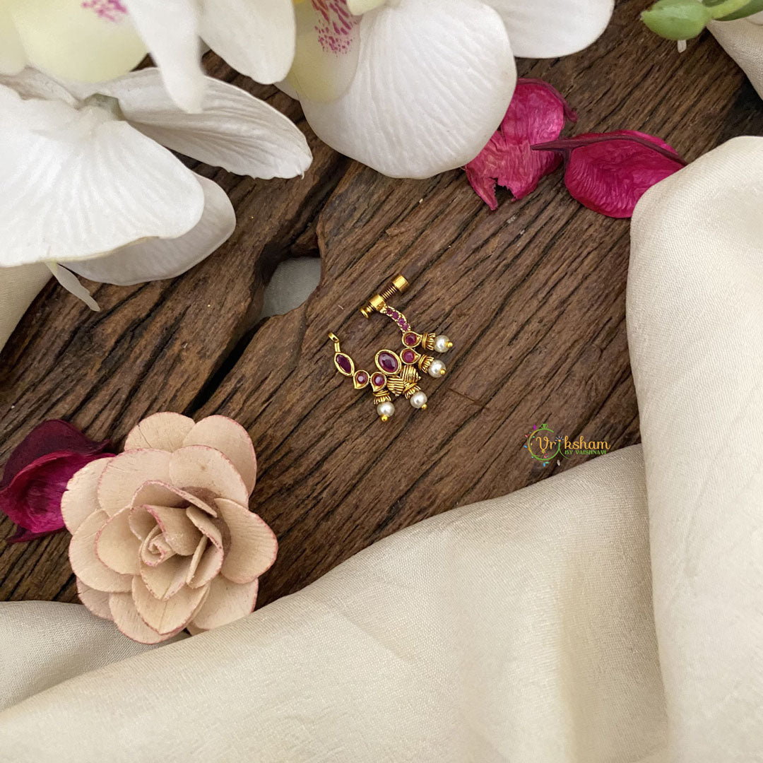 Vriksham Golden Naths/Nose pin-Pearl-Red-G17505