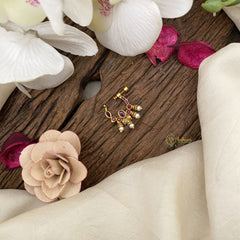 Vriksham Golden Naths/Nose pin-Pearl-Red-G17505