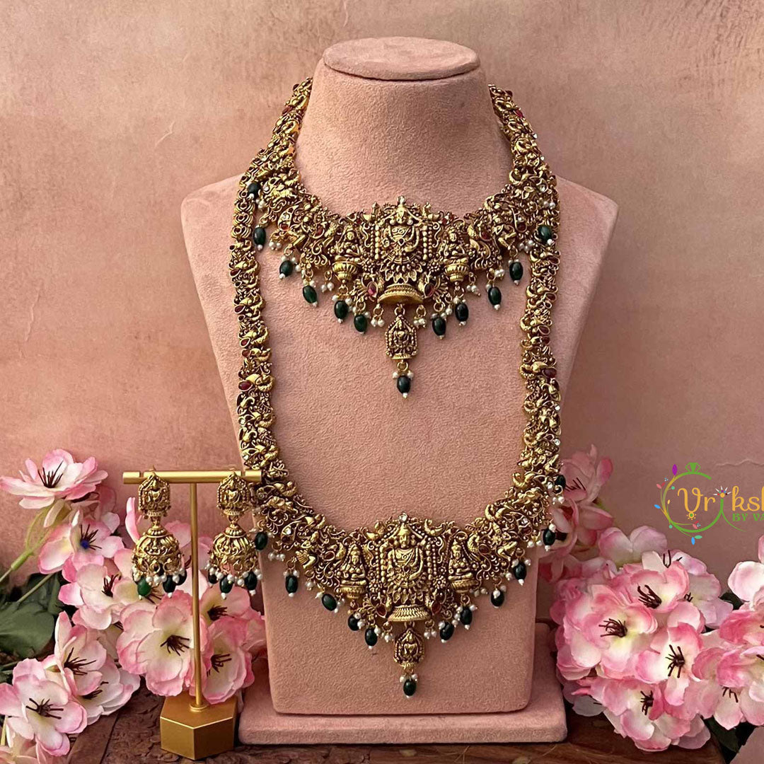 Vriksham God Blessing Bridal South Indian  Temple Bridal Set-Green Bead-G21043