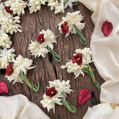 Vriksham Handmade Pearl Bead Ivory & Maroon Artificial Jasmine Gajra Flower Accessories-H1193