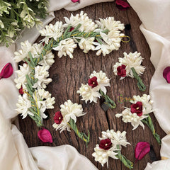 Vriksham Handmade Pearl Bead Ivory & Maroon Artificial Jasmine Gajra Flower Accessories-H1193