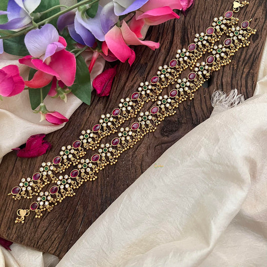 Premium AD Stone Floral Design Bridal Anklets-G14041