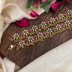 Premium AD Stone Floral Design Bridal Anklets-G14041