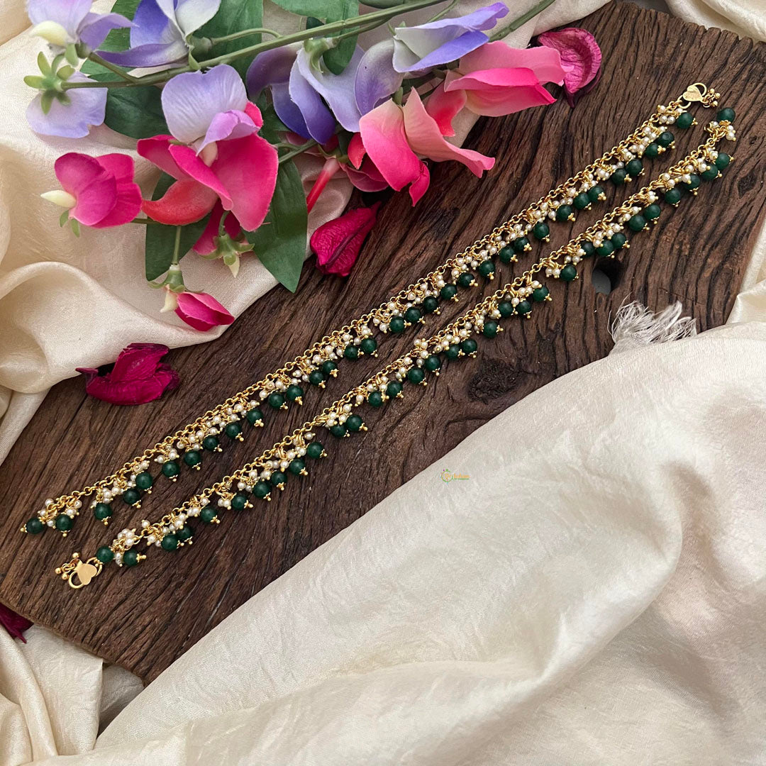 Premium Gold Look Alike Anklets-Pearl-Green Bead-G14030