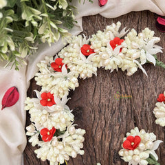 Vriksham Handmade Pearl Bead Ivory & Red Artificial Jasmine Gajra Flower Accessories-H1191