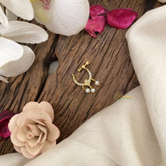 Vriksham Exquisite Floral Golden Naths/Nose pin-Pearl-White-G17499
