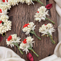 Vriksham Handmade Pearl Bead Ivory & Red Artificial Jasmine Gajra Flower Accessories-H1191