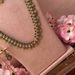 Vriksham Antique Temple Green Beaded Coin Gold Finish Bridal Set-G21049