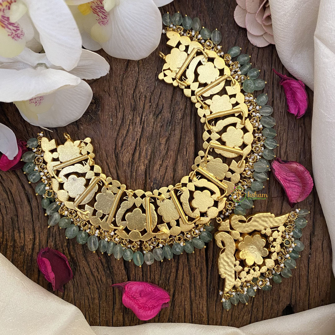 Vriksham Exquisite Dual Peacock Jadau Neckpiece-Pastel Green Bead-J2696