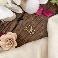 Vriksham Exquisite Floral Golden Naths/Nose pin-Pearl-White-G17499