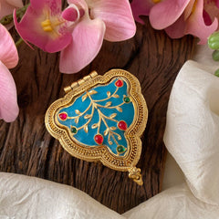 Trendy AD Stone Kumkum Box -Turquoise -G12515