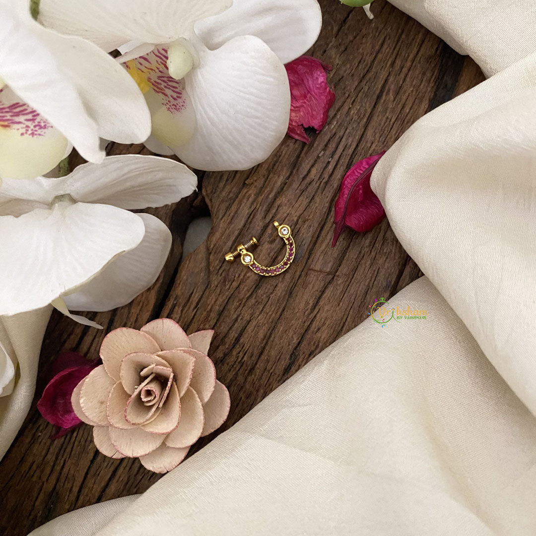 Vriksham Unique Golden Naths/Nose pin-Red White-G17502