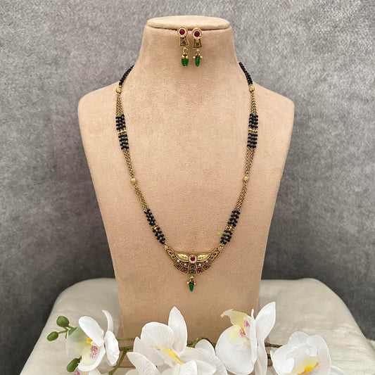 Stylish AD Stone Pendant Mangalsutra Chain-Green Bead-G13261