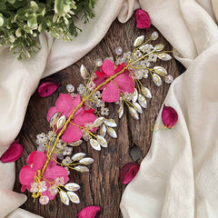 Vriksham Pink Shade Floral Crystal Beads Gajra Flower Accessories-H1208