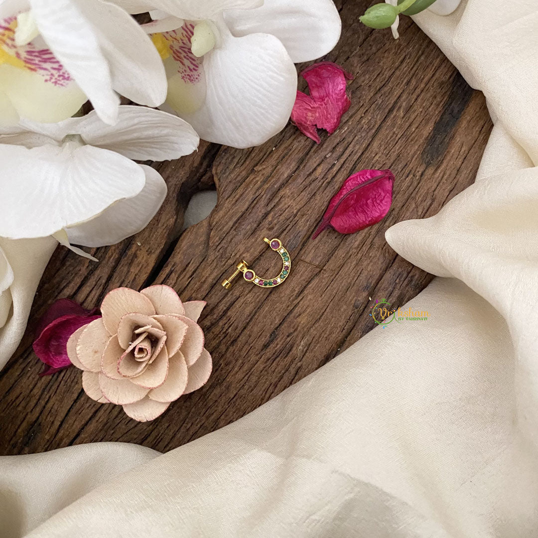 Vriksham Unique Golden Naths/Nose pin-Red White & Green-G17503