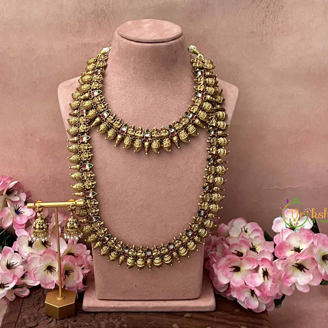 Vriksham Antique Goddess Lakshmi Motif & Manga Temple Bridal Set-G21050