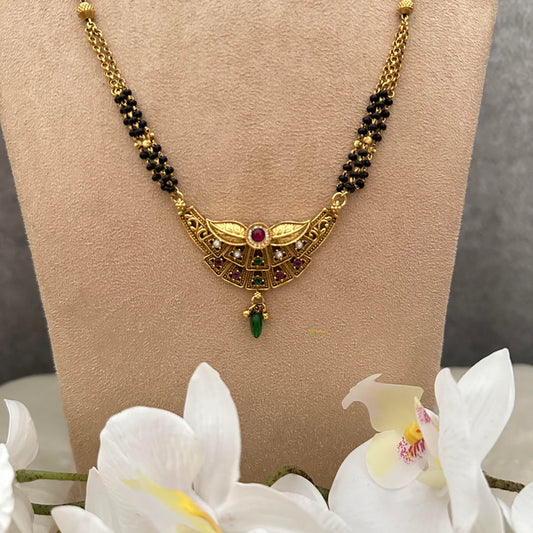 Stylish AD Stone Pendant Mangalsutra Chain-Green Bead-G13261