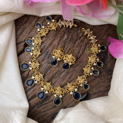 Premium Blue AD Stone Lakshmi Neckpiece-Tear Drop-G14579