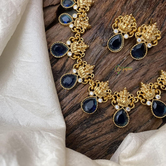 Premium Blue AD Stone Lakshmi Neckpiece-Tear Drop-G14579