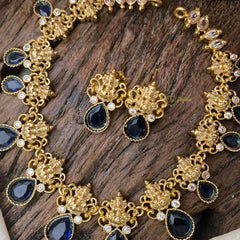 Premium Blue AD Stone Lakshmi Neckpiece-Tear Drop-G14579