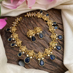 Premium Blue AD Stone Lakshmi Neckpiece-Tear Drop-G14579