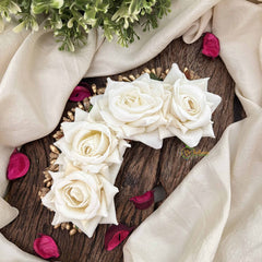 Vriksham Artificial White Rose With White Golden Accent Hair Bun Flower Accessories-H1201