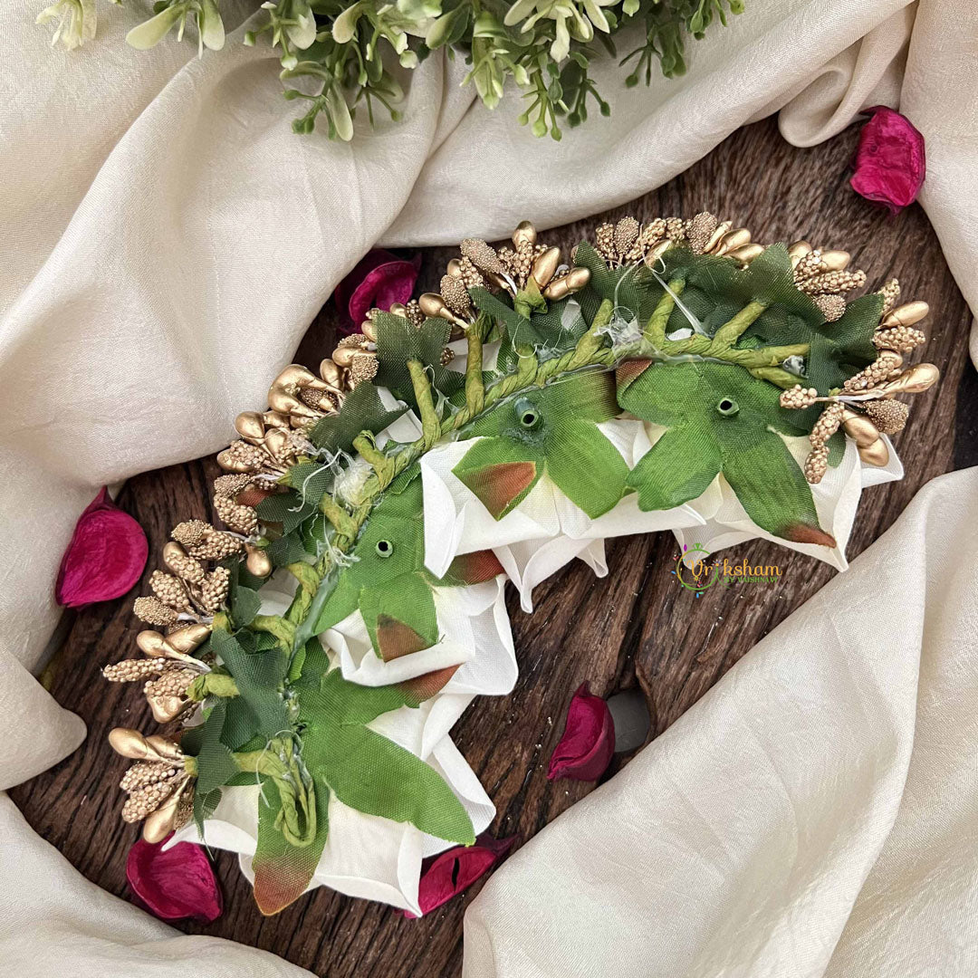 Vriksham Artificial White Rose With White Golden Accent Hair Bun Flower Accessories-H1201
