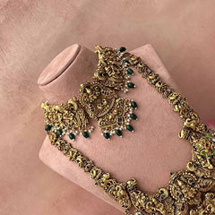 Vriksham Divine Lakshmi Temple  Premium Wedding Bridal Set-Green Bead-G21042