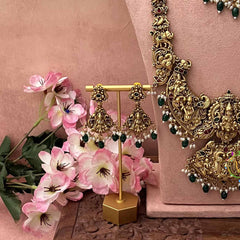 Vriksham Divine Lakshmi Temple  Premium Wedding Bridal Set-Green Bead-G21042