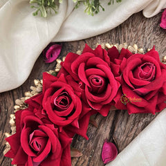Vriksham Artificial Dark Red Rose With Golden Accent Hair Bun Flower Accessories-H1197