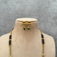 Premium AD Stone Pendant Mangalsutra Chain-Green Bead-G13258