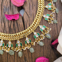 Vriksham Jalebi Style Short Neckpiece-Lotus-Green-Pastel Green Bead-J2694