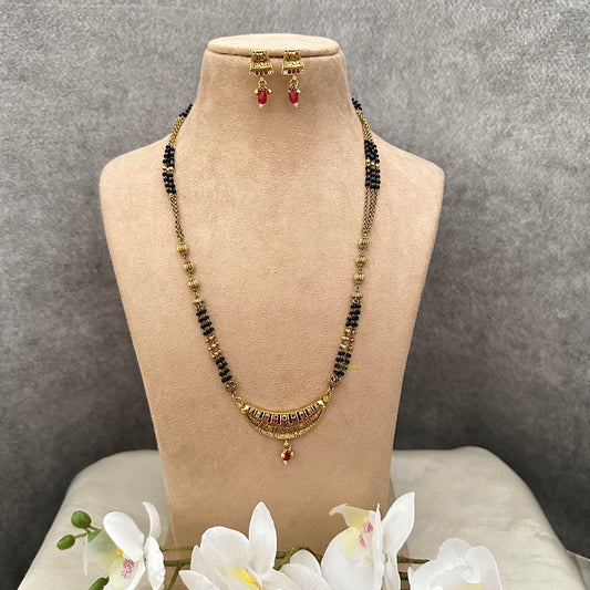 Premium AD Stone Pendant Mangalsutra Chain-Red Bead-G13259