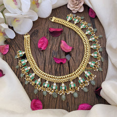 Vriksham Jalebi Style Short Neckpiece-Lotus-Green-Pastel Green Bead-J2694