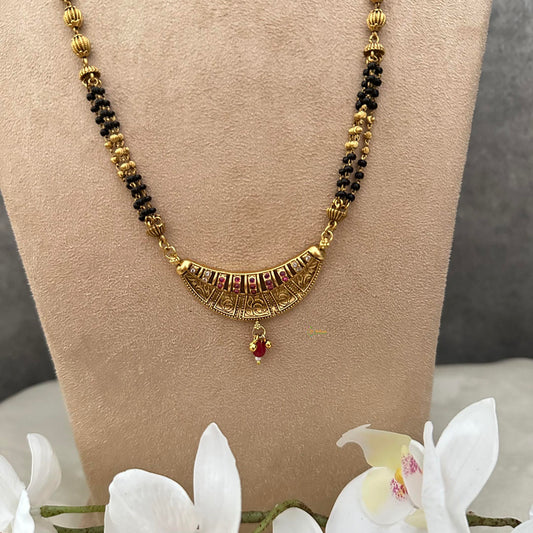 Premium AD Stone Pendant Mangalsutra Chain-Red Bead-G13259